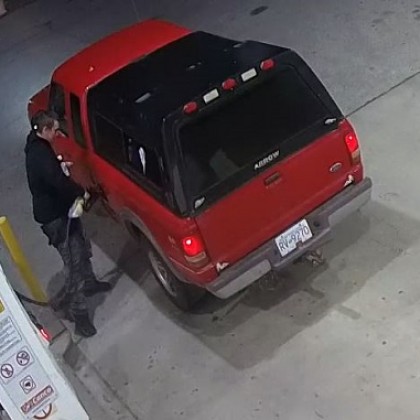 The stolen truck and suspect was later seen local gas station. — RCMP photo