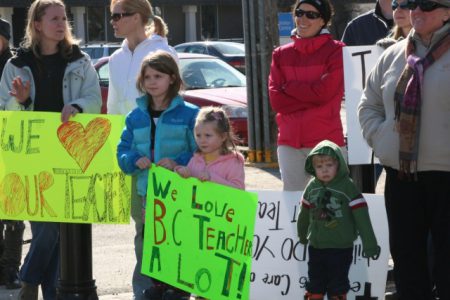 Over 100 Teachers and CUPE members rally at Gyro Park