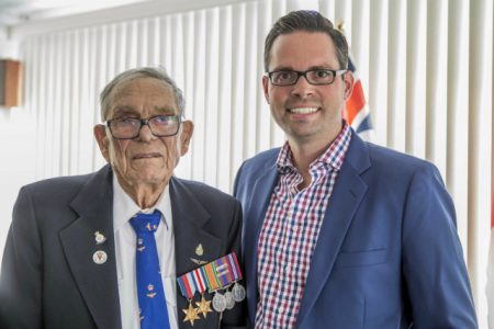 RCAF Flight Lieutenant (ret.) Lance Benson receives medal